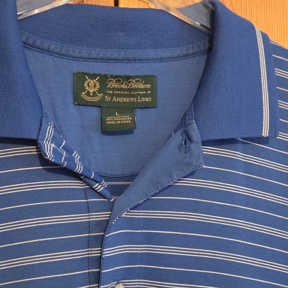 Brooks Brothers Men's Striped Golf Polo Shirt Size‎ L St. Andrews Links Logo